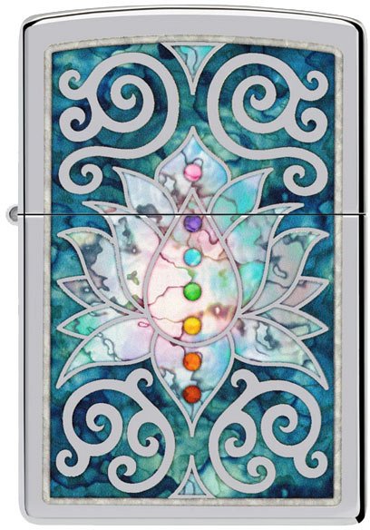 Zippo Chrome Lotus Flower Design