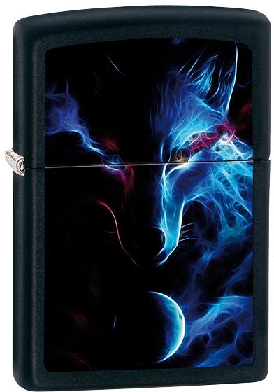 Zippo Black Mat Wolf Design Black Light